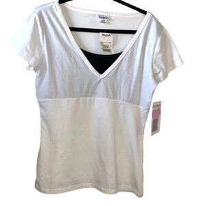 V-Neck White/Black T-Shirt Womens L By The Girls